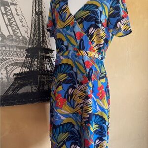 J. Crew Vibrant Floral Midi Dress in Blue and Red